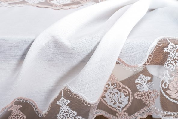 Finezza Sofia Lüx Dantelli Simli Keten Kumaş Krem Masa Örtüsü 160x220 cm-1475 - 6