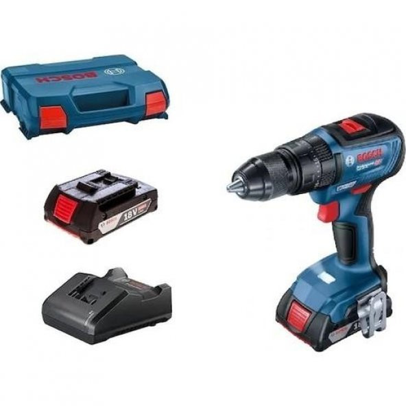 BOSCH GSB 18V-50 2Ah ÇİFT AKÜLÜ DARBELİ DELME VİDALAMA MAKİNESİ