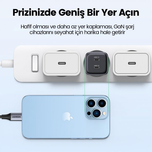 Ugreen Nexode 45W USB Type-C QC 4.0 PD GaN X 2 Portlu Hızlı Şarj Cihazı - 5
