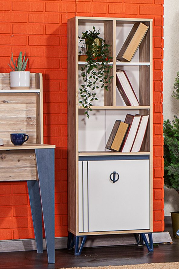 Rüya Kitaplık Dekoratif 5 Raflı 2 Kapaklı Suntalam Kitaplık - Atlantik Çam - 2