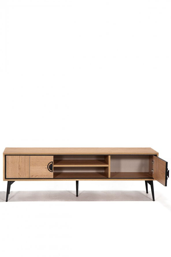 Megan 160x42 2 Kapaklı+Raflı Tv Sehpası - Meşe - 3