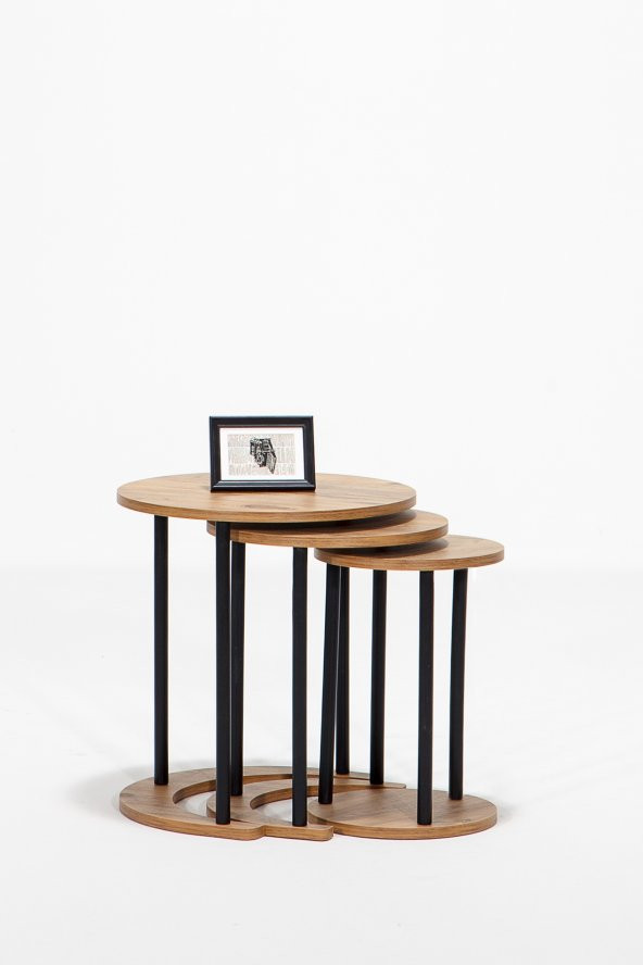 Avrupa Üçlü Zigon Sehpa Salon Takım - Atlantik Çam&Siyah