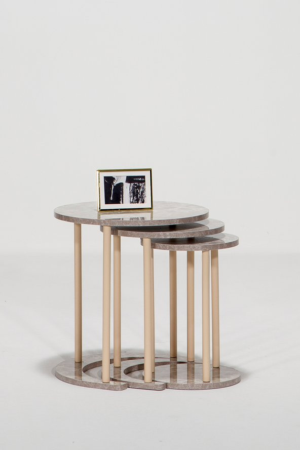 Lexus Üçlü Zigon Sehpa Salon Takım - Beyaz&Mermer Desen