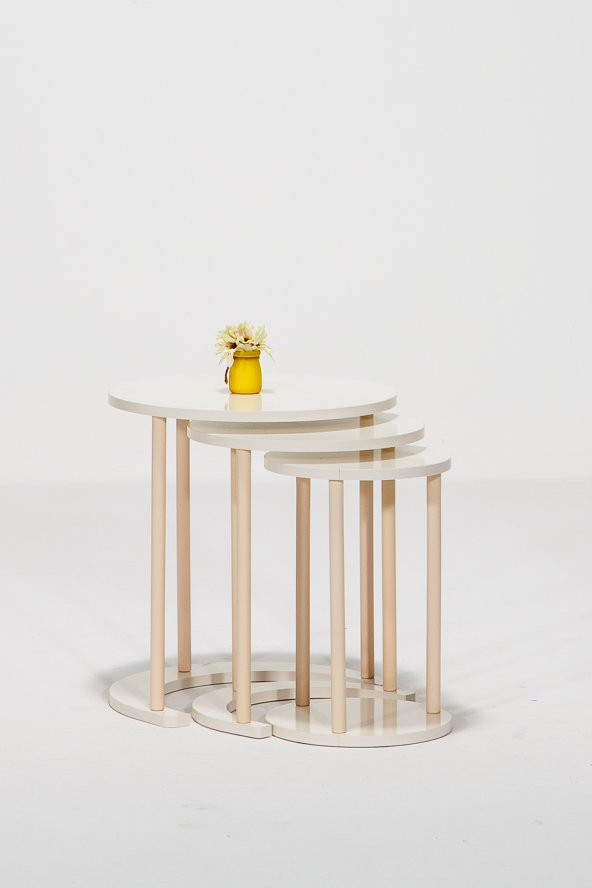 Bianco Üçlü Zigon Sehpa Salon Takım - Beyaz