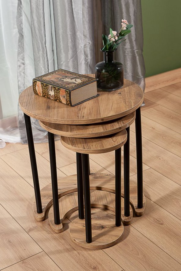 Avrupa Üçlü Zigon Sehpa Salon Takım - Atlantik Çam&Siyah - 2