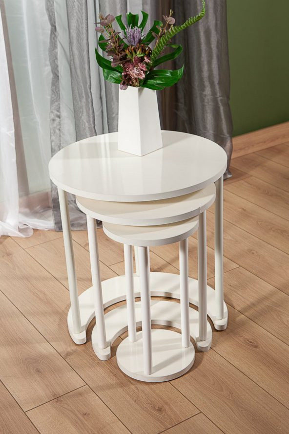 Bianco Üçlü Zigon Sehpa Salon Takım - Beyaz - 2