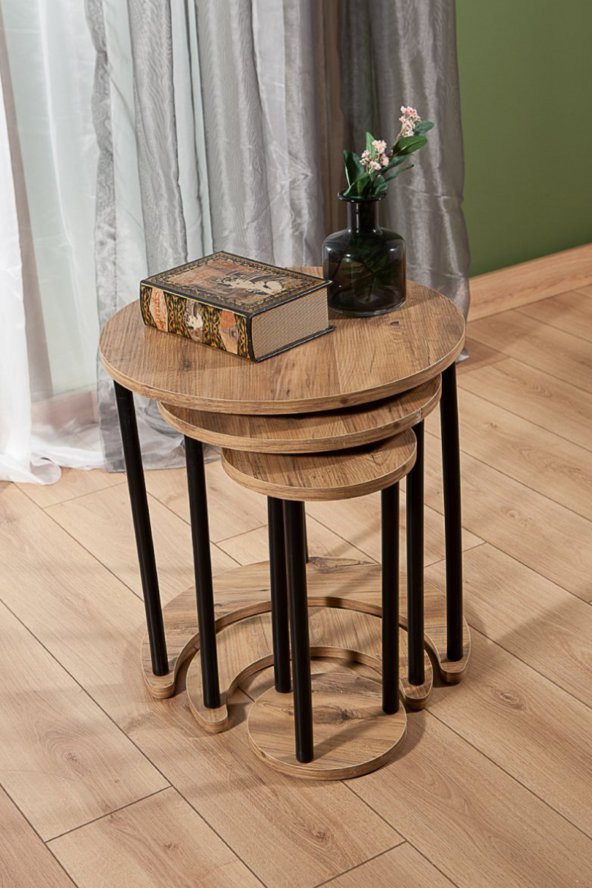 Demre Üçlü Zigon Sehpa Salon Takım - Atlantik Çam&Siyah - 2