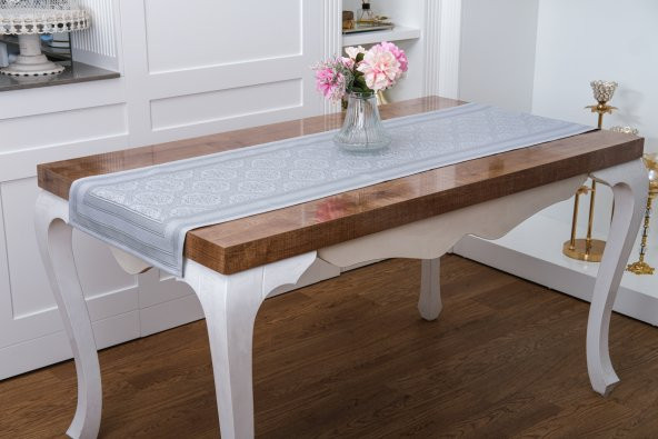 Finezza Roma Jakar Polyester Kumaş Gri Runner 45x150 cm-1476
