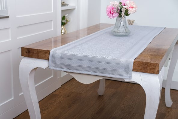 Finezza Roma Jakar Polyester Kumaş Gri Runner 45x150 cm-1476 - Resim 2