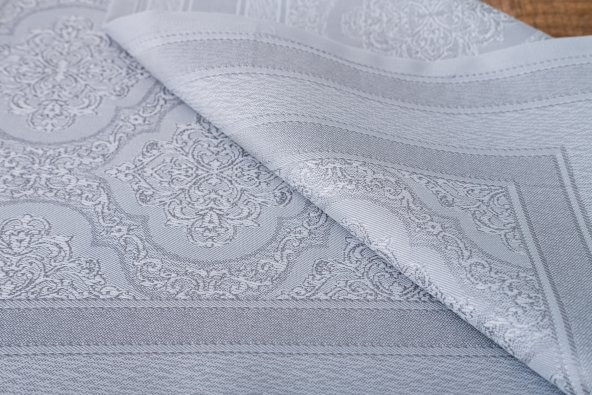 Finezza Roma Jakar Polyester Kumaş Gri Runner 45x150 cm-1476 - Resim 6