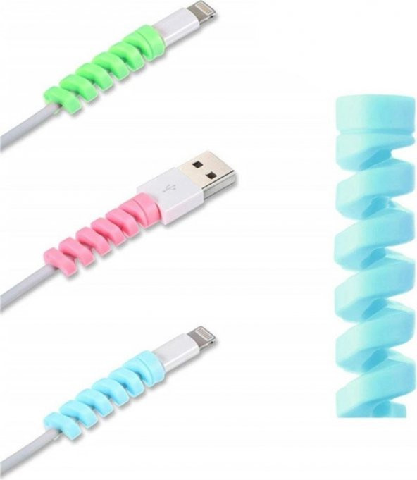 8 ADET Apple, Android Şaj Kablosu Koruyucu Silikon Spiral Yay Aparat Şarj Kablo Koruyucu - 2