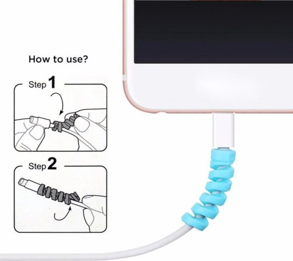 8 ADET Apple, Android Şaj Kablosu Koruyucu Silikon Spiral Yay Aparat Şarj Kablo Koruyucu - 4