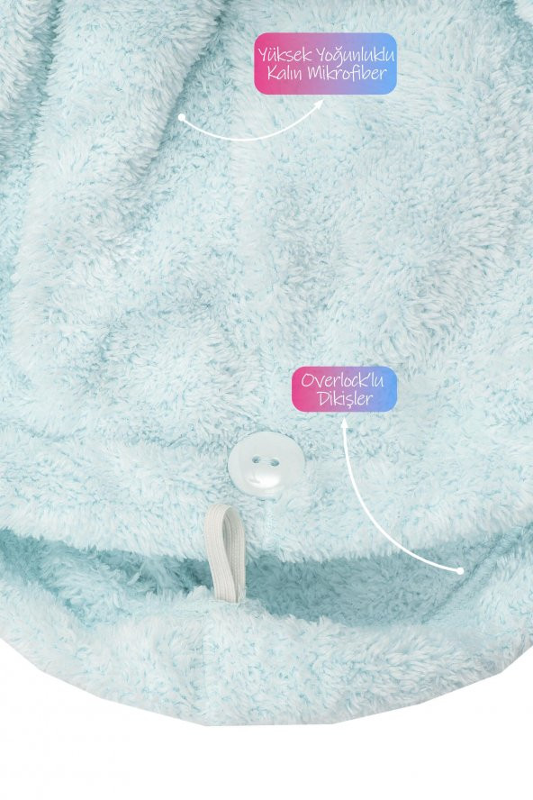 Mikrofiber Saç Havlusu Plaj Deniz Havuz Bonesi Banyo Saç Kurutma Baş Havlusu Turkuaz - 5