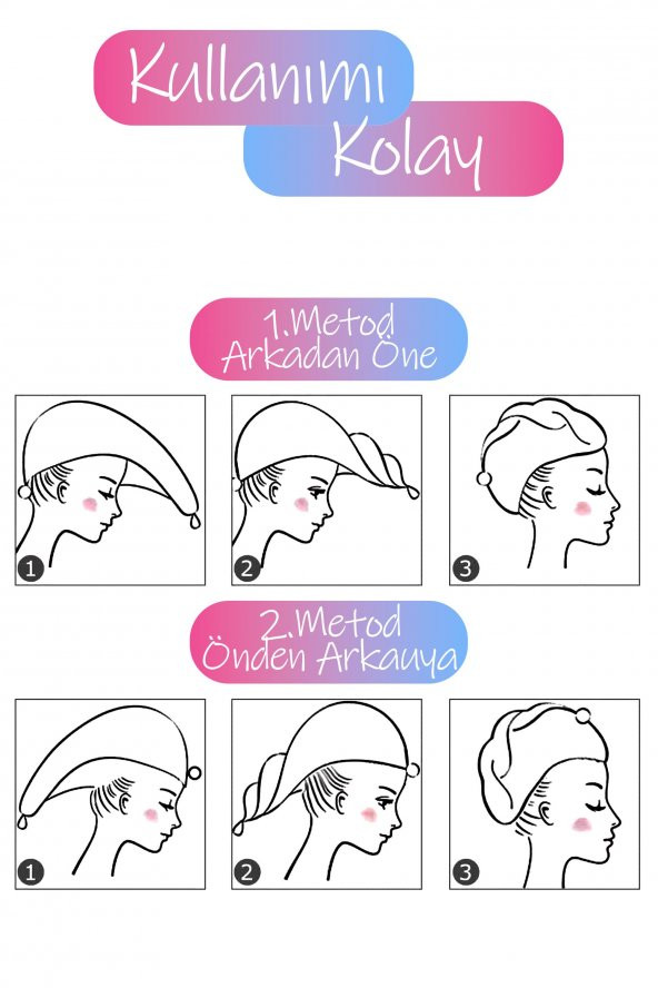 Mikrofiber Saç Havlusu Plaj Deniz Havuz Bonesi Banyo Saç Kurutma Baş Havlusu Pembe - 4