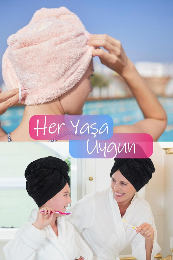 Mikrofiber Saç Havlusu Plaj Deniz Havuz Bonesi Banyo Saç Kurutma Baş Havlusu Pembe - 6