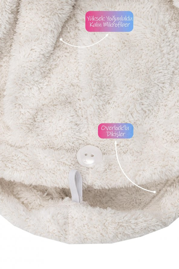 Mikrofiber Saç Havlusu Plaj Deniz Havuz Bonesi Banyo Saç Kurutma Baş Havlusu Krem - 5
