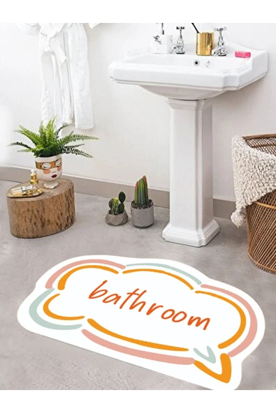 Bulutlu Paspas, Kaymaz Taban, Banyo Paspası, Dekoratif Paspas, 60x100 Cm, Hediyelik, Çeyizlik - 3