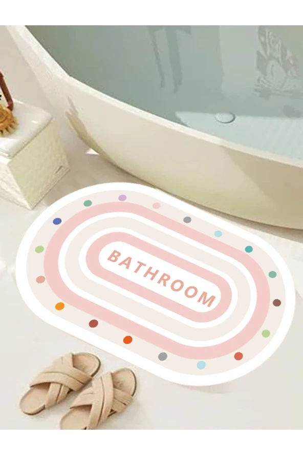 Oval Paspas, Banyo Paspası, Kaymaz Taban, Renkli Dekoratif Paspas, 60x100 Cm, Hediyelik, Çeyizlik - 2