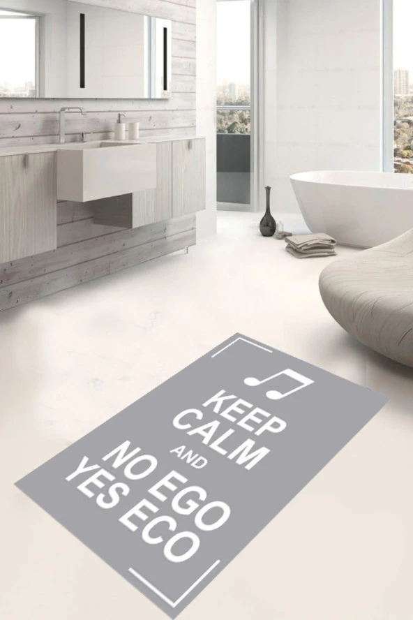 Yazılı Paspas, Kaymaz Taban, Gri Banyo Paspası, Dekoratif Paspas, 60x100 Cm, Hediyelik, Çeyizlik