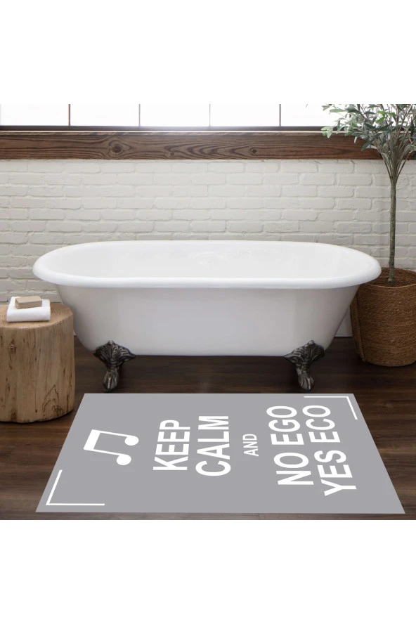 Yazılı Paspas, Kaymaz Taban, Gri Banyo Paspası, Dekoratif Paspas, 60x100 Cm, Hediyelik, Çeyizlik - 2