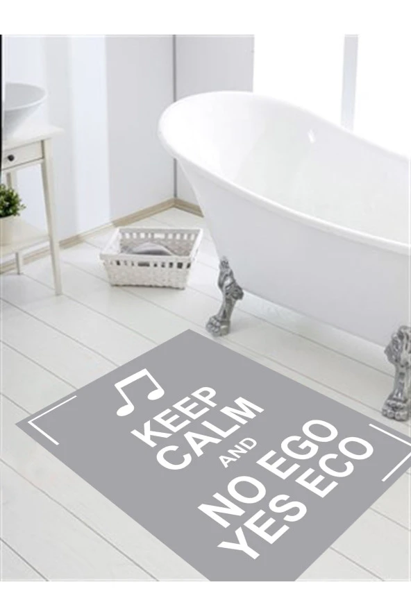 Yazılı Paspas, Kaymaz Taban, Gri Banyo Paspası, Dekoratif Paspas, 60x100 Cm, Hediyelik, Çeyizlik - 3