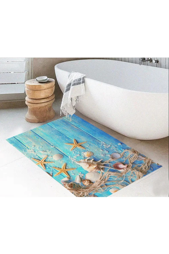 Kaymaz Taban, Deniz Kabuğu Desenli Banyo Paspası, Dekoratif Paspas, 60x100 Cm - 2