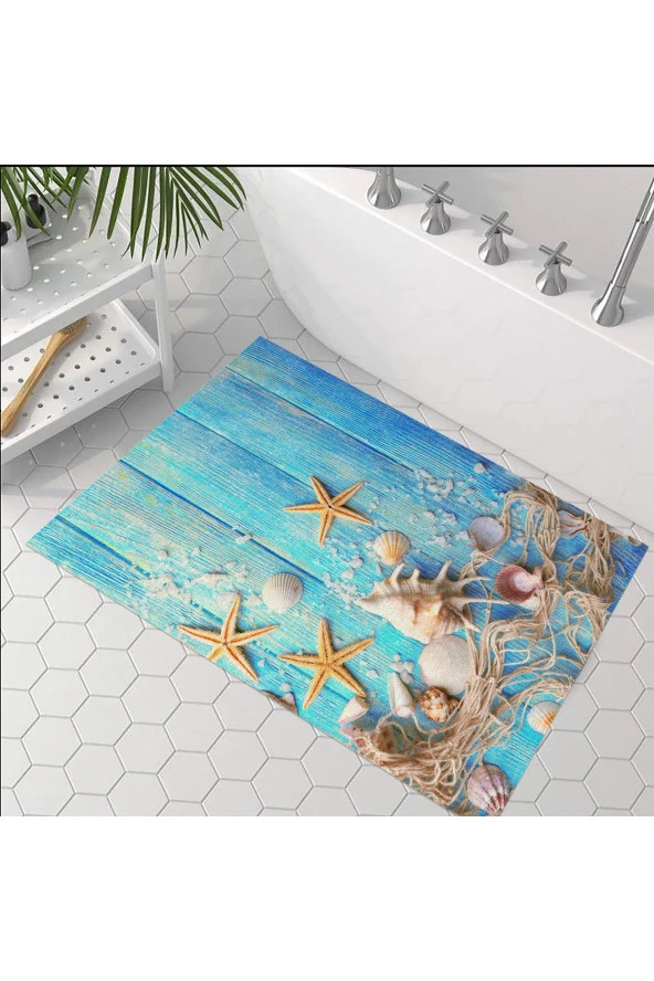 Kaymaz Taban, Deniz Kabuğu Desenli Banyo Paspası, Dekoratif Paspas, 60x100 Cm - 3