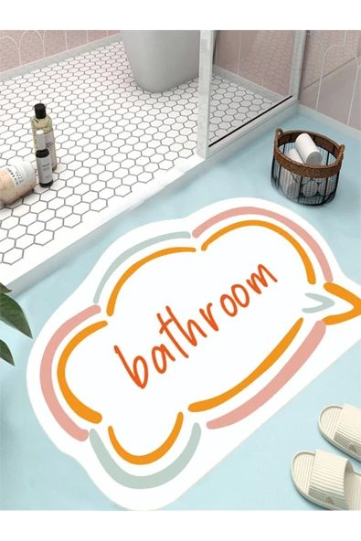 Bulutlu Paspas, Kaymaz Taban, Banyo Paspası, Dekoratif Paspas, 60x100 Cm, Hediyelik, Çeyizlik