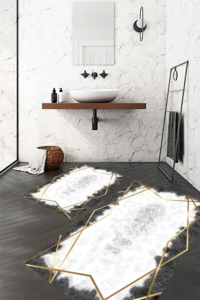 Süngersiz Banyo Paspası, İnce Paspas, Kaymaz Taban Klozet Takımı, Çeyizlik, Hediyelik, Yıkanabilir, - 2