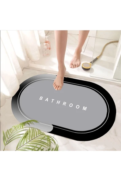 Kaymaz Taban, , Desenli Yazılı Banyo Paspası, Dekoratif Paspas, 60x100 Cm - 2