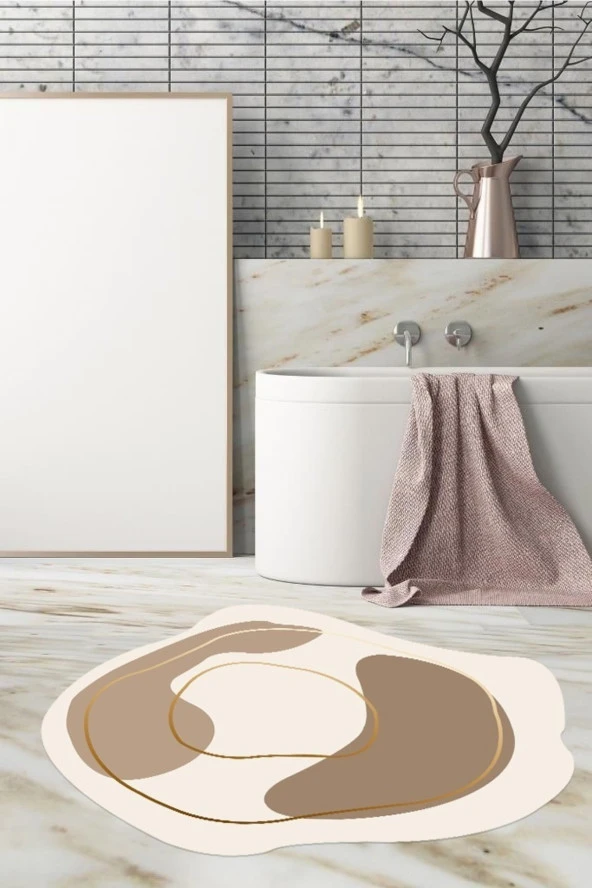 Asimetrik Banyo Paspası Estetik 80 cm x 80 cm Yuvarlak Kaymaz Taban Halı