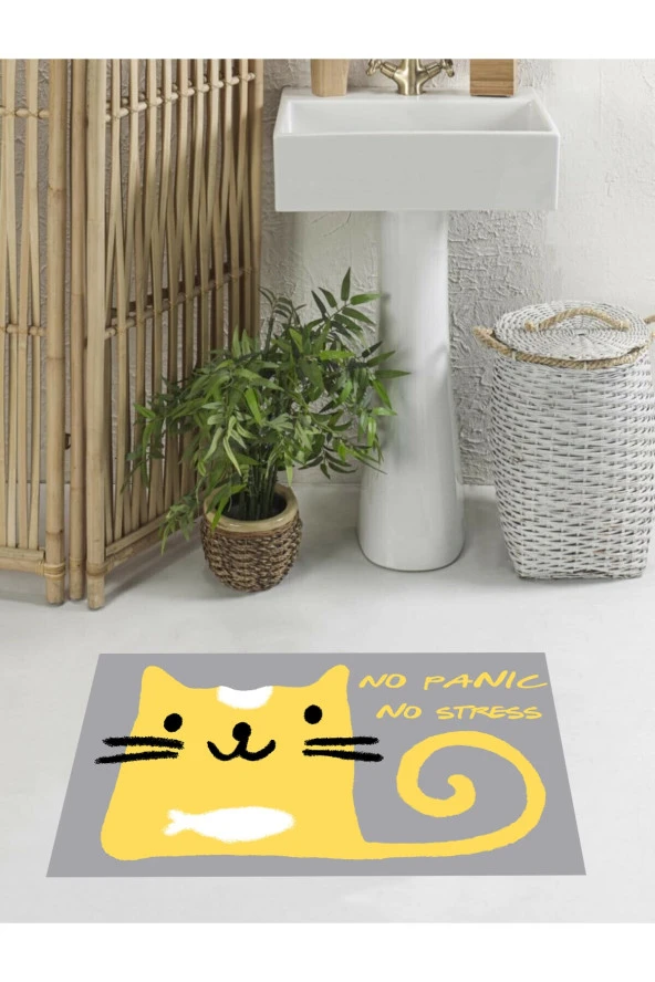 Kaymaz Taban, Kedi Desenli Banyo Paspası, Dekoratif Paspas, 60x100 Cm No Stress No Panic - 2