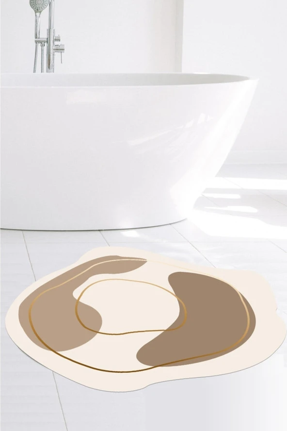 Asimetrik Banyo Paspası Estetik 80 cm x 80 cm Yuvarlak Kaymaz Taban Halı - 2