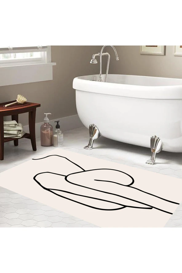 Kaymaz Taban, Banyo Paspası, Desenli Yazılı Banyo Paspası, Dekoratif Paspas, 60x100 Cm - 4