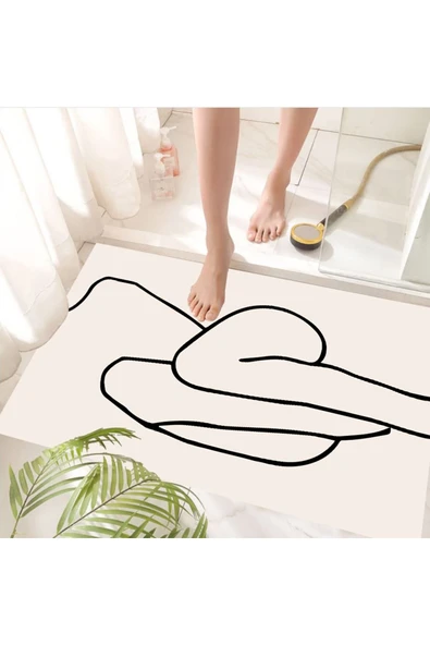 Kaymaz Taban, Banyo Paspası, Desenli Yazılı Banyo Paspası, Dekoratif Paspas, 60x100 Cm - 5