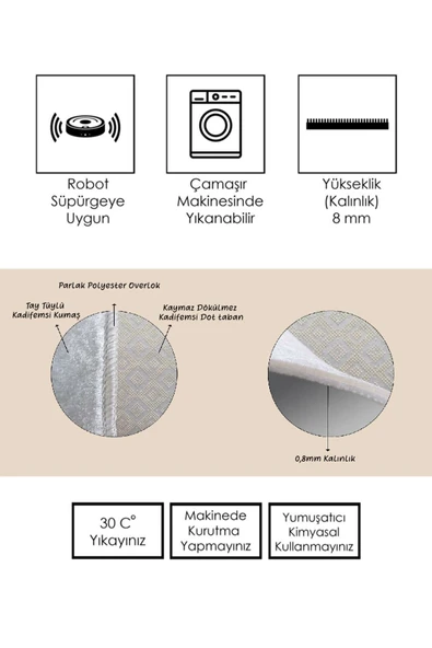 Banyo Paspası, Kedi Desenli, 80cmx80cm, Banyo Paspas Yuvarlak, Kaymaz Taban Halı, Yıkanabilir - 3