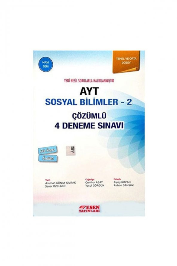 Esen Yayınları Ayt Sosyal Bilimler 2 Çözümlü 4 Deneme Sınavı Mavi Seri Esen - 1