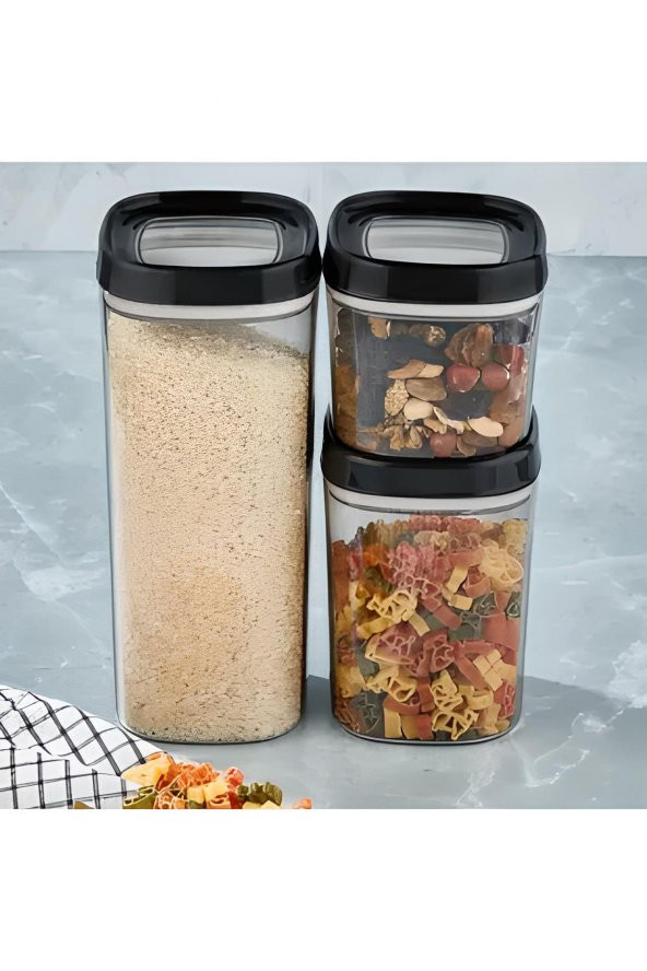 Erzak Saklama Kabı 12 Parça Set Siyah (4 Adet 1800ml & 4 Adet 1000ml & 4 Adet 600ml) - 2