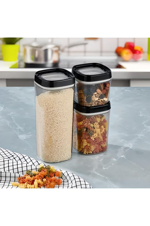Erzak Saklama Kabı 12 Parça Set Siyah (4 Adet 1800ml & 4 Adet 1000ml & 4 Adet 600ml) - 3