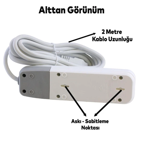 Grup Priz 3lü Anahtarlı Topraklı 2 Metre Seyyar Ara Kablolu Uzatma Kablolusu Üçlü Piriz - 2