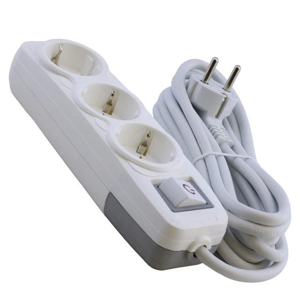 Grup Priz 3lü Anahtarlı Topraklı 2 Metre Seyyar Ara Kablolu Uzatma Kablolusu Üçlü Piriz - 5