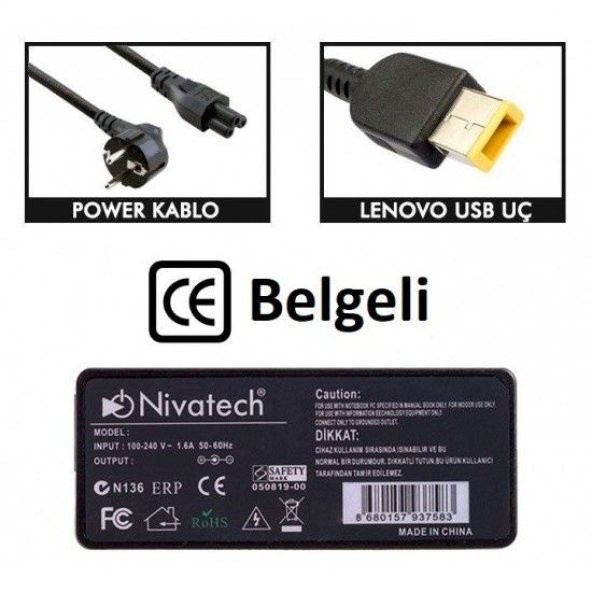 Nivatech BC936 LENOVO 20V 4,5A USB Adaptör ürün görseli