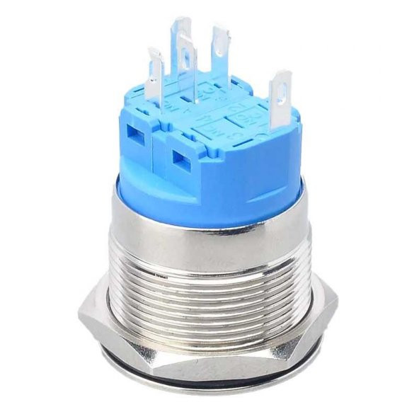"D-36" 12 Volt 16 mm Mavi Işıklı Metal Push Buton - 2