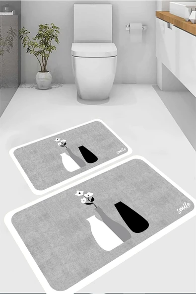 Banyo Paspası, Kaymaz Taban, Çiçek Desenli, Klozet Takımı, Dekoratif Paspas, Hediyelik, Çeyizlik - 2