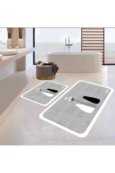 Banyo Paspası, Kaymaz Taban, Çiçek Desenli, Klozet Takımı, Dekoratif Paspas, Hediyelik, Çeyizlik - 3