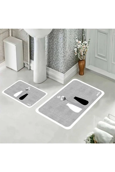 Banyo Paspası, Kaymaz Taban, Çiçek Desenli, Klozet Takımı, Dekoratif Paspas, Hediyelik, Çeyizlik - 4