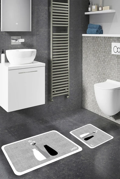 Banyo Paspası, Kaymaz Taban, Çiçek Desenli, Klozet Takımı, Dekoratif Paspas, Hediyelik, Çeyizlik - 5
