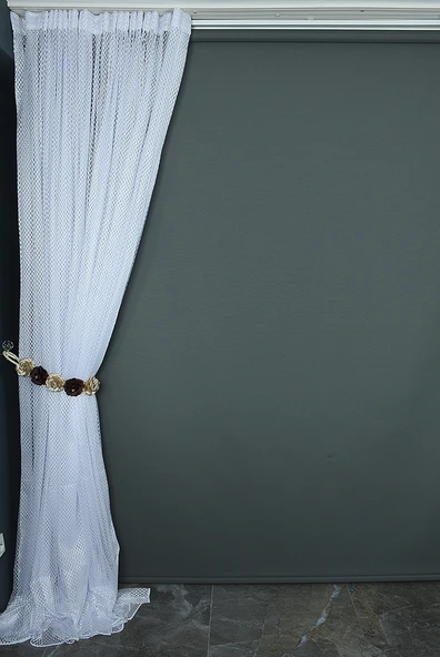 BAKLAVA MODELİ BEYAZ RENK TEK KANAT Hazır Dikilmiş Pileli Fon Perde 300*260 Cm - Resim 5