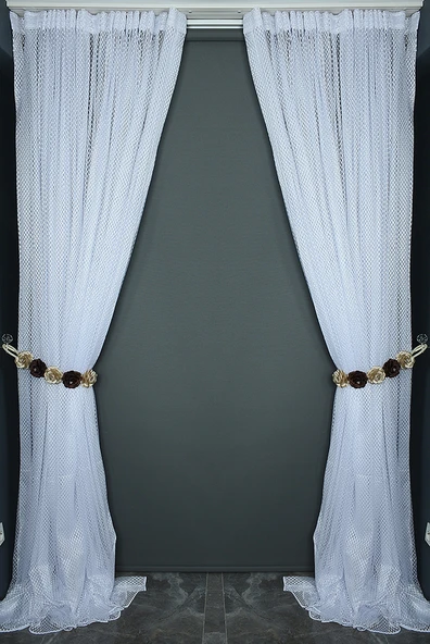 BAKLAVA MODELİ BEYAZ RENK TEK KANAT Hazır Dikilmiş Pileli Fon Perde 300*260 Cm - Resim 7