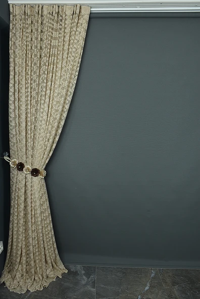 ÇİÇEK MODEL VİZON RENK TEK KANAT Hazır dikilmiş Pileli Fon Perde 300*260 cm ürün görseli 1